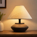 iHavora Farmhouse Ceramic Table Lamp – Black Base, Linen Shade