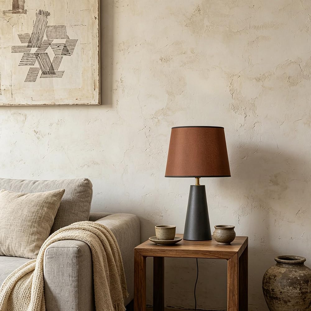 iHavora Modern Bedside Table Lamp – Linen Shade, Black Metal Base