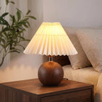 iHavora Ceramic Globe Table Lamp – Walnut Base, Beige Shade