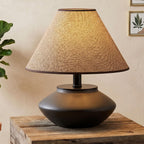 iHavora Farmhouse Ceramic Table Lamp – Black Base, Linen Shade
