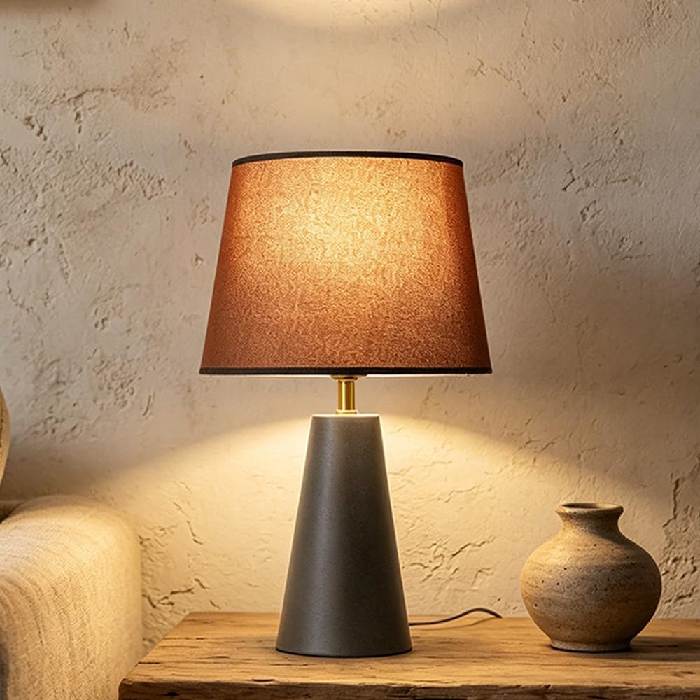 iHavora Modern Bedside Table Lamp – Linen Shade, Black Metal Base