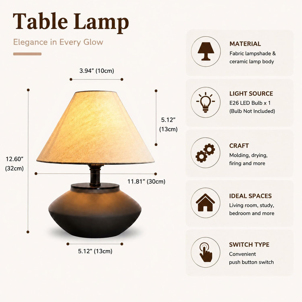 iHavora Farmhouse Ceramic Table Lamp – Black Base, Linen Shade