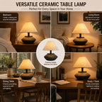 iHavora Farmhouse Ceramic Table Lamp – Black Base, Linen Shade