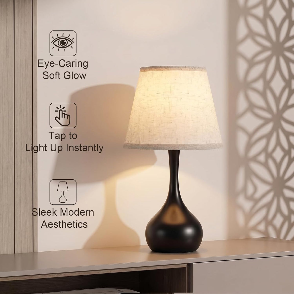 iHavora Touch Bedside Table Lamp – 3-Way Dimmable with Fabric Shade