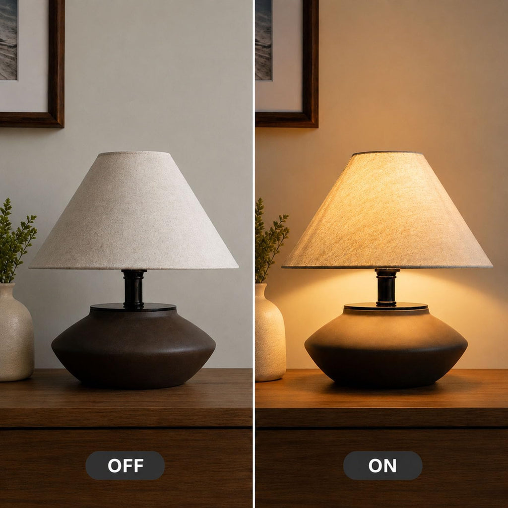 iHavora Farmhouse Ceramic Table Lamp – Black Base, Linen Shade