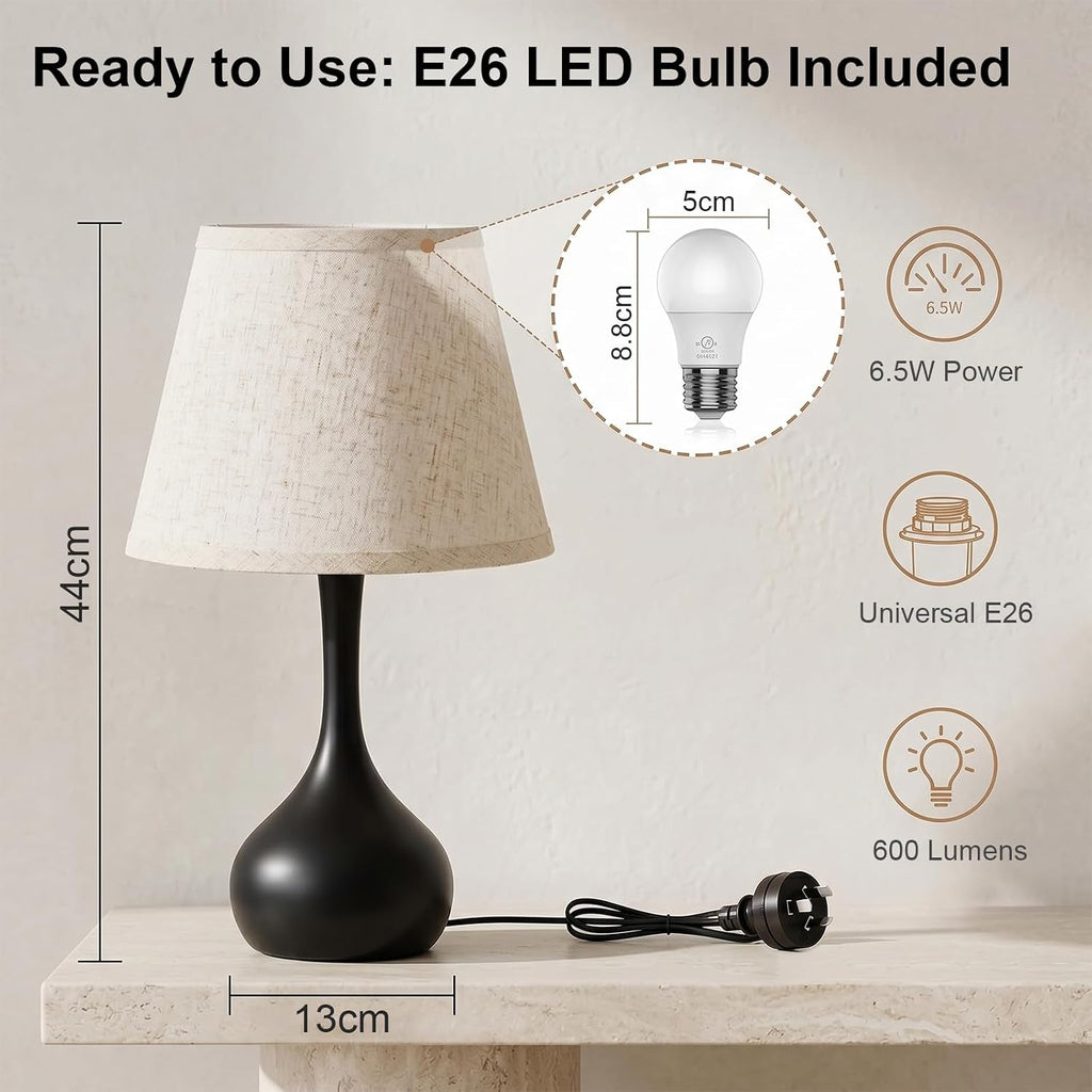 iHavora Touch Bedside Table Lamp – 3-Way Dimmable with Fabric Shade