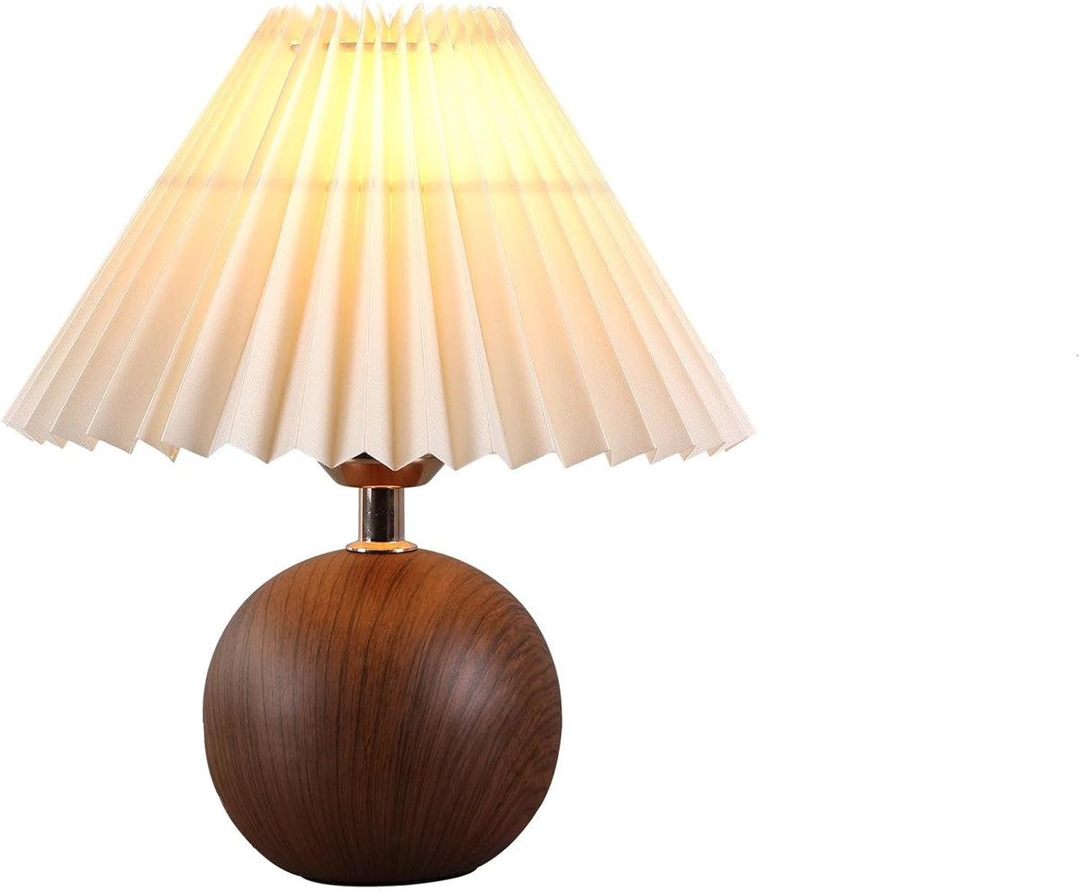 iHavora Ceramic Globe Table Lamp – Walnut Base, Beige Shade