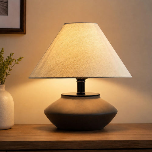 iHavora Farmhouse Ceramic Table Lamp – Black Base, Linen Shade