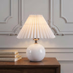 iHavora Ceramic Globe Table Lamp – Walnut Base, Beige Shade