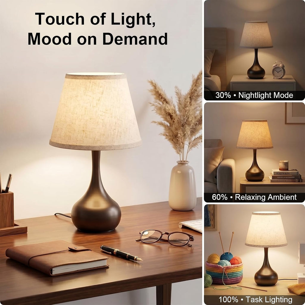 iHavora Touch Bedside Table Lamp – 3-Way Dimmable with Fabric Shade