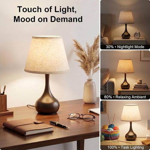 iHavora Touch Bedside Table Lamp – 3-Way Dimmable with Fabric Shade