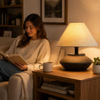 iHavora Farmhouse Ceramic Table Lamp – Black Base, Linen Shade